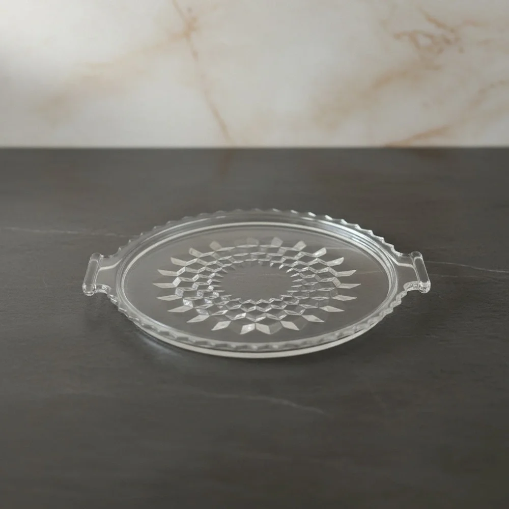 Vintage Jeannette Glass Cube Clear Depression Glass Handled Serving Tray 8”